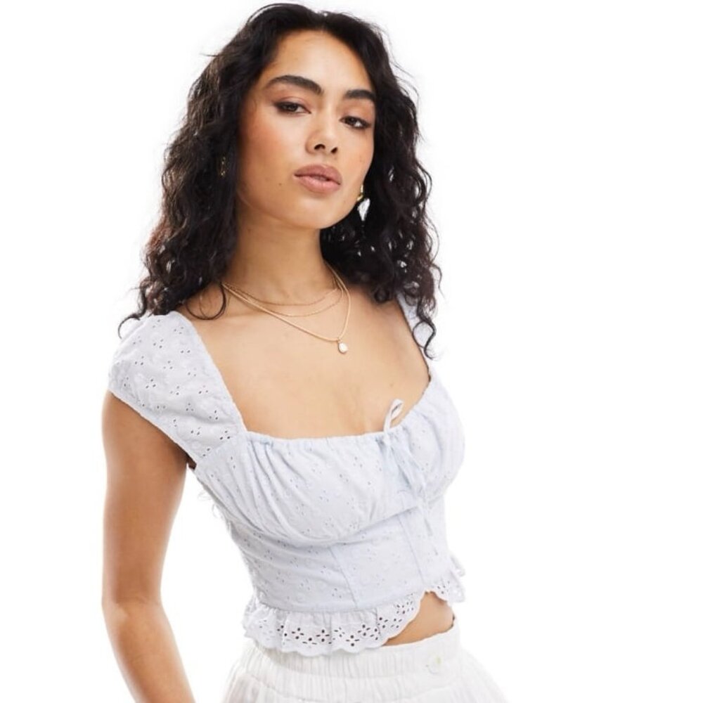 Hollister Pointelle Eyelet Puff Sleeve Top